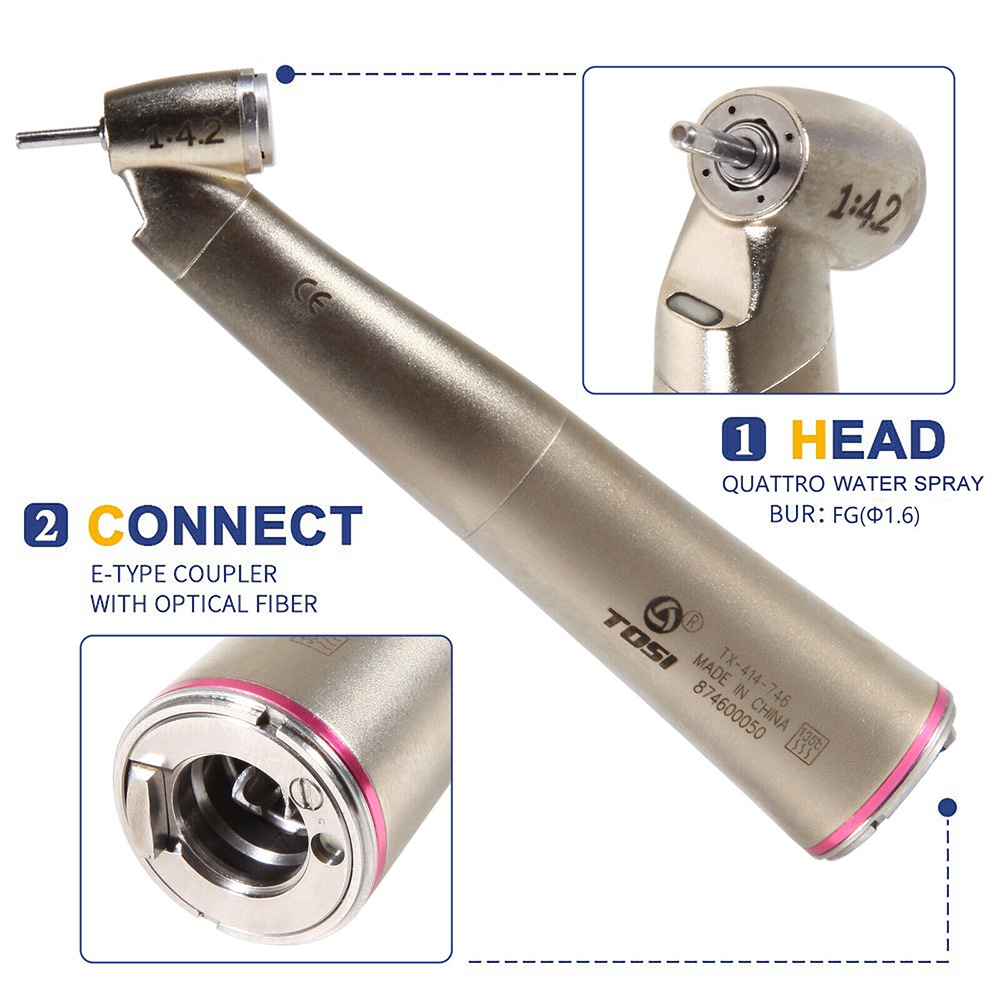 TOSI TX-414-746 Dental 45° Degree Contra Angle 1:4.2 Speed Increasing Fiber Optic LED Handpiece